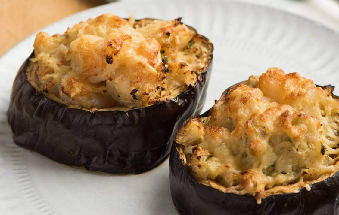 LEAN & GREEN STUFFED EGGPLANT WITH CAULIFLOWER RICE & SHRIMP Optavia
